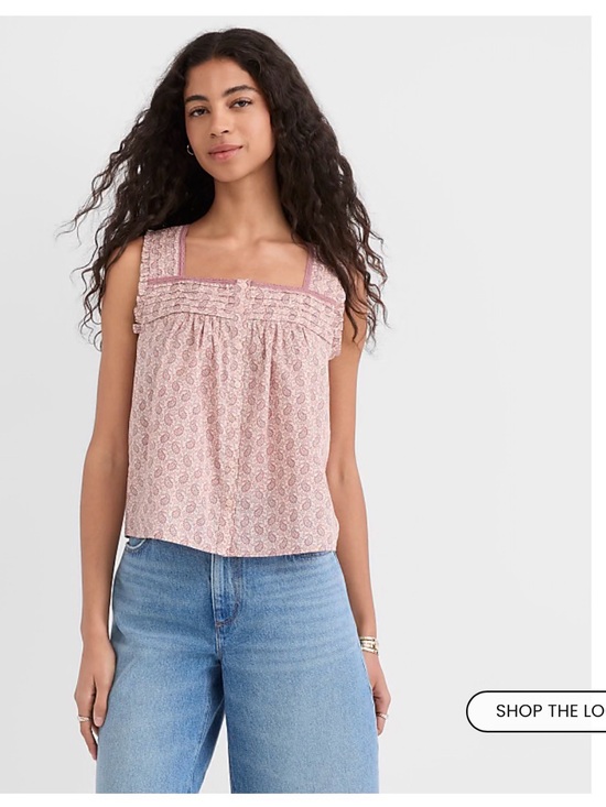 LOFT Tops - LOFT Pink Printed Square-Neck Pleated Camisole